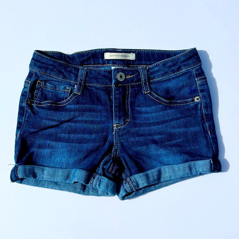 🔥4/$25 CANYON RIVER BLUES GIRLS DARK BLUE WASH DENIM JEAN SHORTS, SIZE 8
